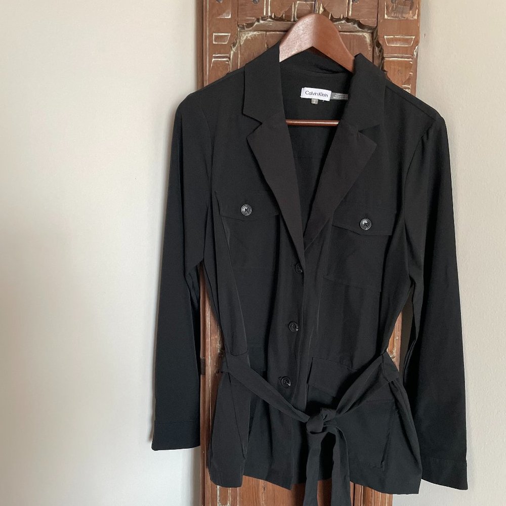 Calvin Klein Lightweight Button-Down Jacket/Top with Tie Waist Black Size Medium